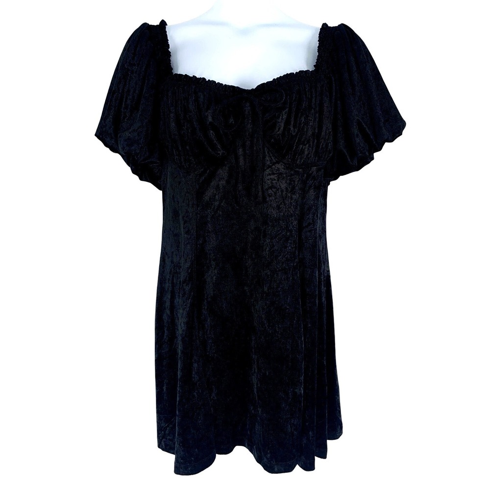 Beyond the Radar XL Black Velvet Babydoll Dress Puff Sleeve Romantic Goth